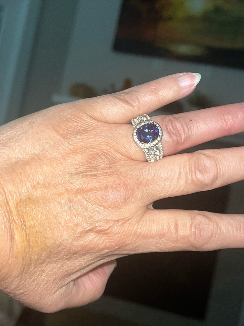 925 Silver Gold Plated Sz 7 Blue & White
Cubic Zirconia CZ Halo Channel Ring